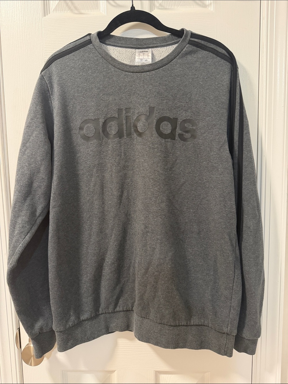 adidas Men’s Gray Crewneck with Tonal Logo and Shoulder Stripes